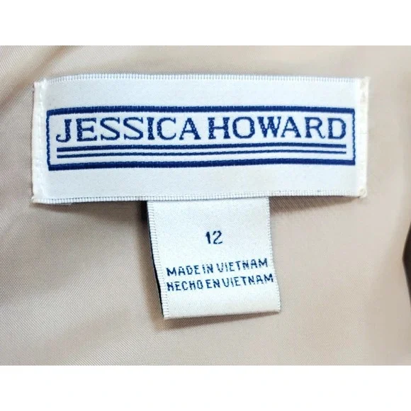 Jessica Howard Dress 12 Brown Belt Cap Sleeve Tweed Tan/Brown Sheath Poly Lined - Picture 10 of 13